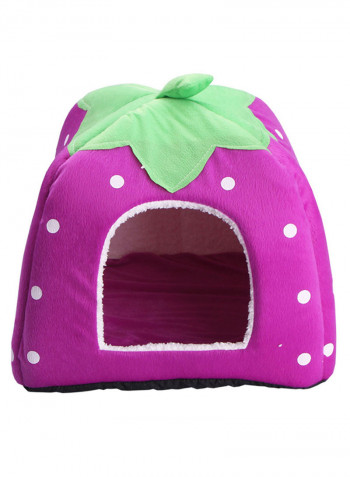 Foldable Strawberry Pattern Soft Pet House With Cushion Purple/Green/White L