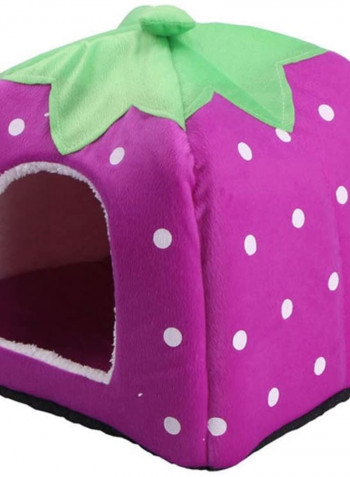 Foldable Strawberry Pattern Soft Pet House With Cushion Purple/Green/White L
