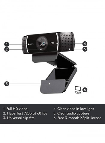 C922 Pro Stream Webcam 29x95x24inch Black