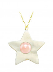 18 Karat Yellow Gold Pearl Studded Star Shape Pendant Necklace