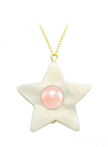 18 Karat Yellow Gold Pearl Studded Star Shape Pendant Necklace