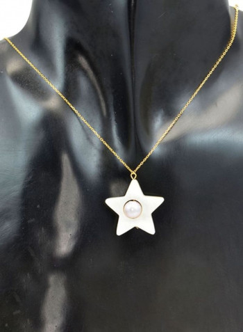 18 Karat Yellow Gold Pearl Studded Star Shape Pendant Necklace