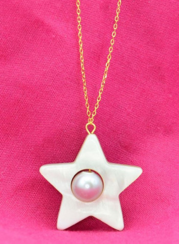 18 Karat Yellow Gold Pearl Studded Star Shape Pendant Necklace