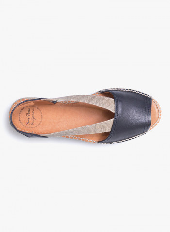 Etna Leather Elastic Strap Flat Espadrille Black