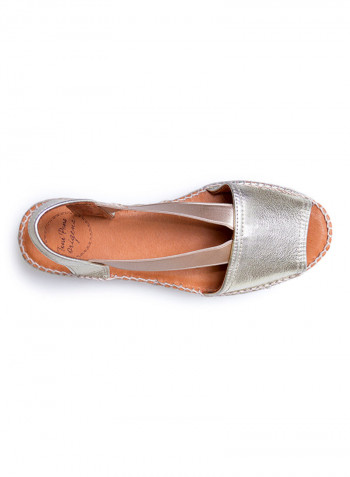 Etna Leather Elastic Strap Flat Espadrille Platinum