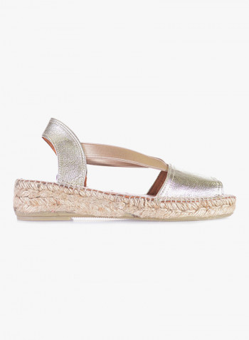 Etna Leather Elastic Strap Flat Espadrille Platinum