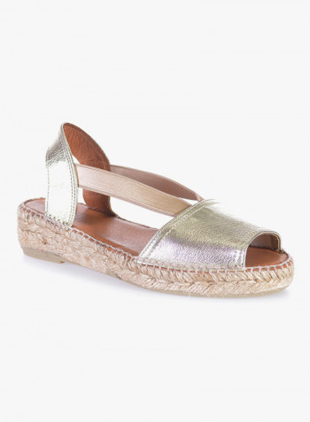 Etna Leather Elastic Strap Flat Espadrille Platinum