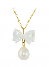 18 Karat Gold Pearl And Bow Mother Of Pearl Necklace