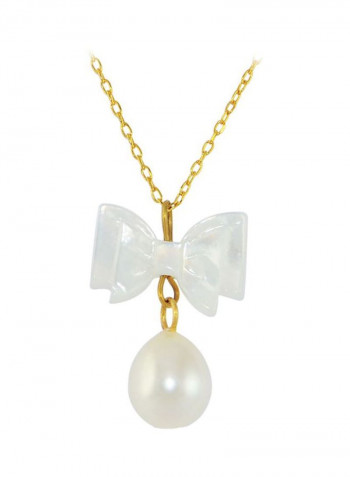 18 Karat Gold Pearl And Bow Mother Of Pearl Necklace
