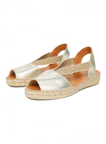 Etna Leather Elastic Strap Flat Espadrille Platinum