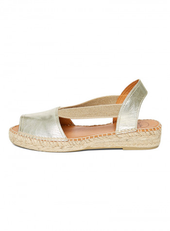 Etna Leather Elastic Strap Flat Espadrille Platinum