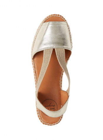 Etna Leather Elastic Strap Flat Espadrille Platinum