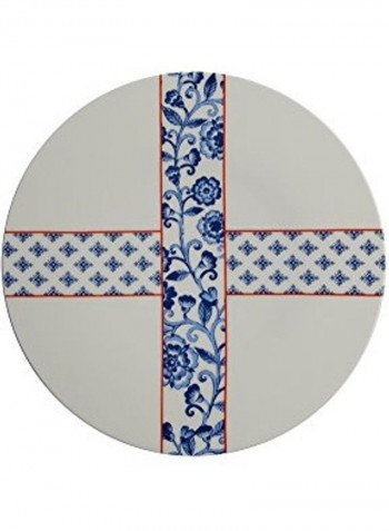 Porcelain Printed Food Plate White/Blue