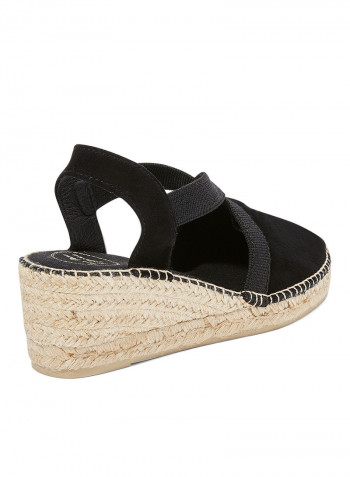 Tona Suede Elastic Strap Wedge Espadrille Black