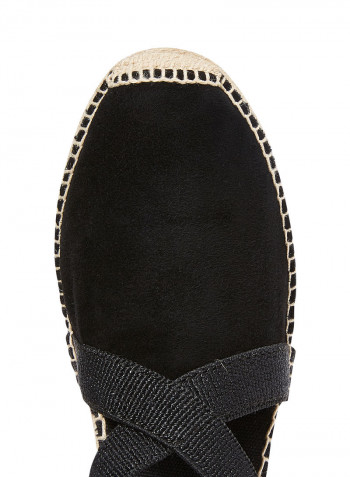 Tona Suede Elastic Strap Wedge Espadrille Black