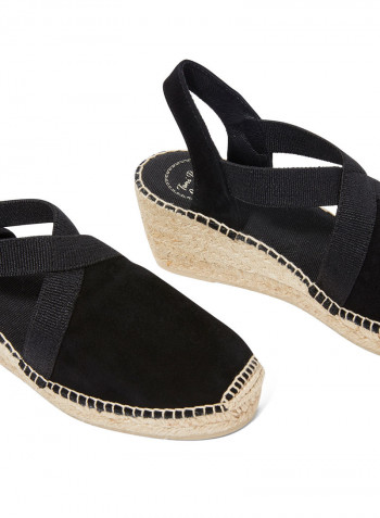 Tona Suede Elastic Strap Wedge Espadrille Black