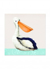 Pearl The Pelican Stretched Canvas Wall Art White/Blue/Orange 10x10inch