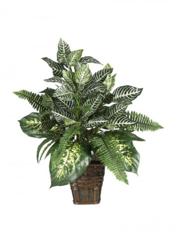 Decorative Silk Plant With Pot Green/Brown/White