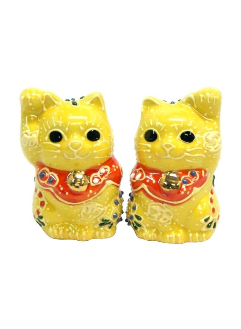 Pair Of Maneki Neko Lucky Cats Yellow/Red/White 2.3x1.4inch