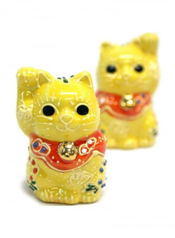 Pair Of Maneki Neko Lucky Cats Yellow/Red/White 2.3x1.4inch