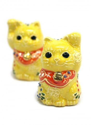 Pair Of Maneki Neko Lucky Cats Yellow/Red/White 2.3x1.4inch