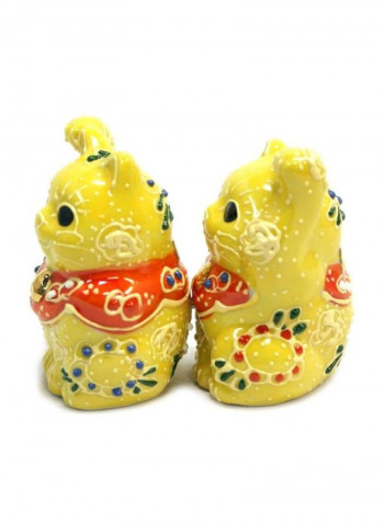Pair Of Maneki Neko Lucky Cats Yellow/Red/White 2.3x1.4inch