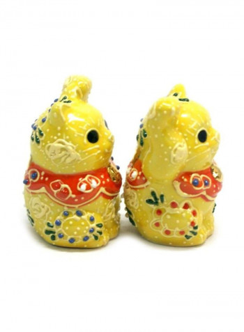 Pair Of Maneki Neko Lucky Cats Yellow/Red/White 2.3x1.4inch