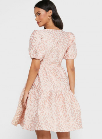 Stylish Puff Sleeve Wrap Dress Pink