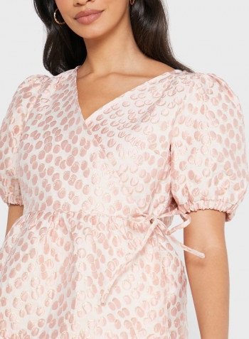 Stylish Puff Sleeve Wrap Dress Pink