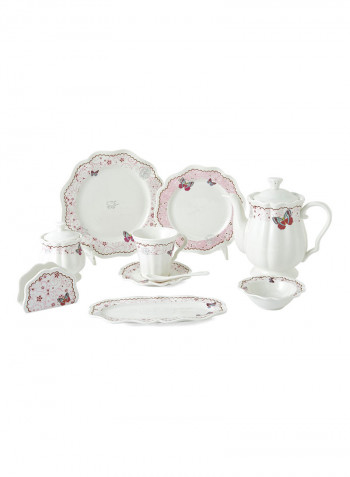 42-Piece Dinner Set White/Pink