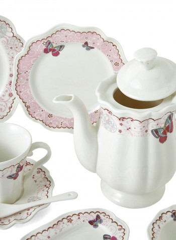 42-Piece Dinner Set White/Pink