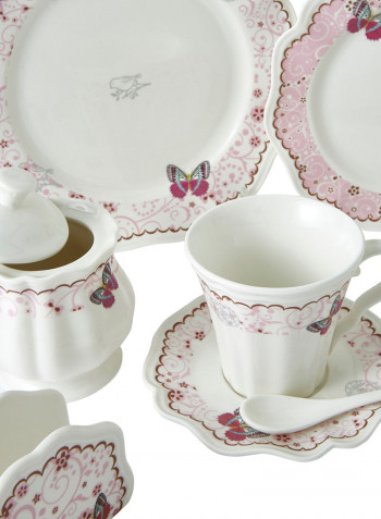 42-Piece Dinner Set White/Pink