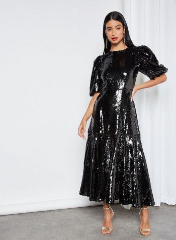 Guest List Sequin Midi Dress Black