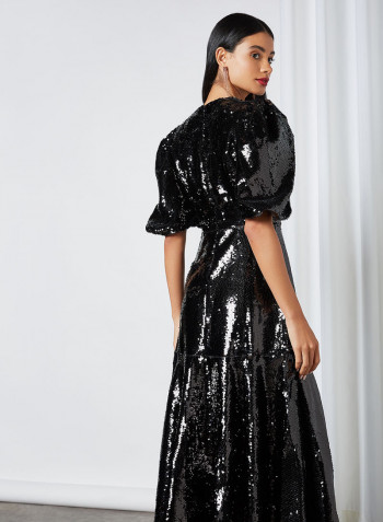 Guest List Sequin Midi Dress Black
