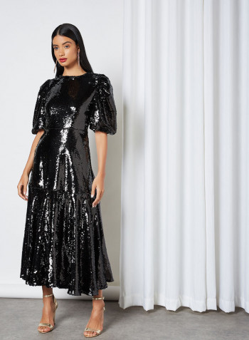 Guest List Sequin Midi Dress Black