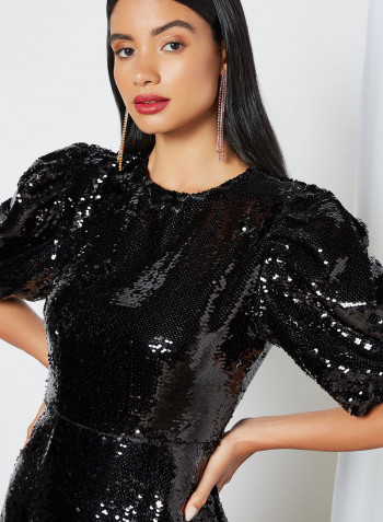 Guest List Sequin Midi Dress Black