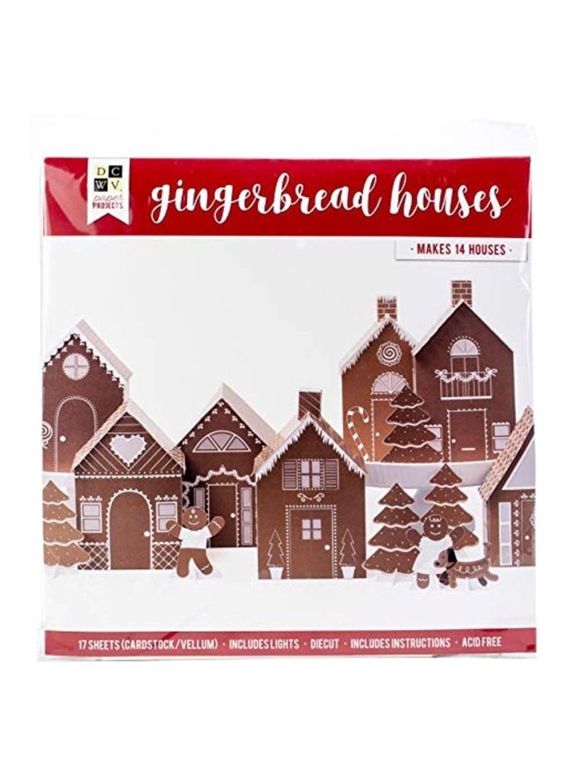 17-Piece Gingerbread Houses Cardstock Pack Brown/White