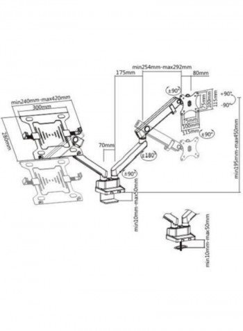 Slim Mechanical Spring Monitor Arm With Laptop Holder Black