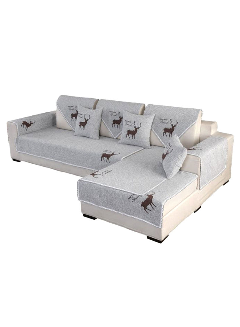 Non-Slip Elk Printed Dustproof Sofa Slipcover Grey