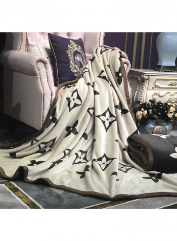 Flower Pattern Simple Cozy Throw Blanket Cotton White 150x200centimeter