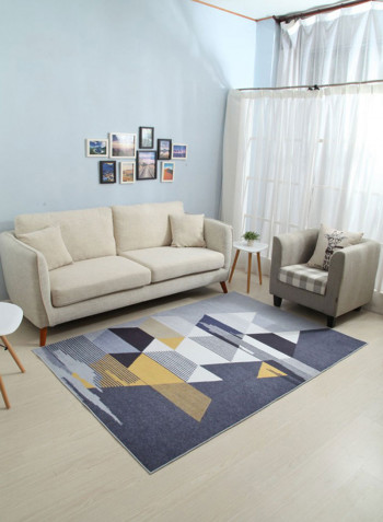 Geometric Pattern Anti-Skid Living Room Floor Mat Blue/White/Yellow 80 x 120centimeter