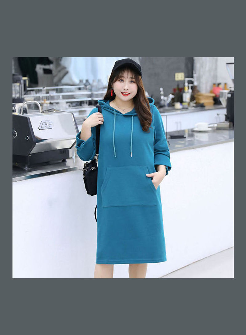Solid Hooded Dress Blue