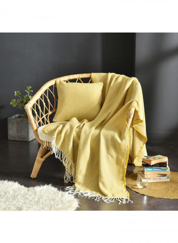 Tassel Design Supple Casual Knitted Blanket Polyester Yellow 130x200centimeter