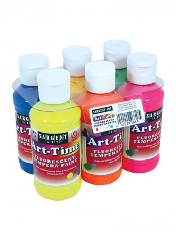 6-Piece Art-Time Fluorescent Tempera Paint Set Yellow/Blue/Pink