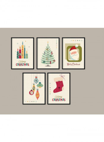 5-Piece Merry Christmas Printed Wall Poster With Frame Green/Red/Yellow 21x30cm
