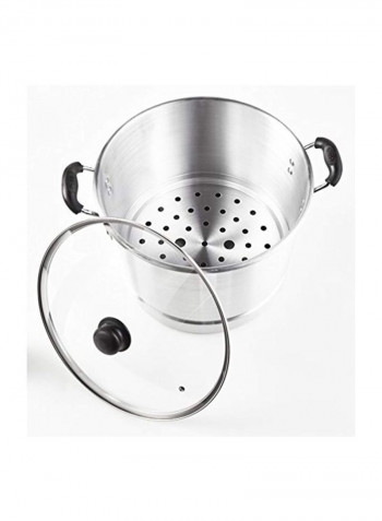Aluminium Steamer With Glass Lid Silver 28Quart