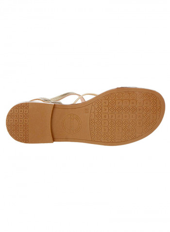 Open Toe Flat Sandals Gold/White