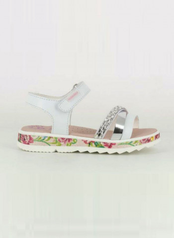 Ankle Strap Casual Sandals White/Silver