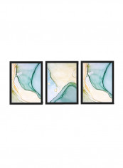 3-Piece Abstract Marble Poster with Frame Multicolour 50 x 40cm