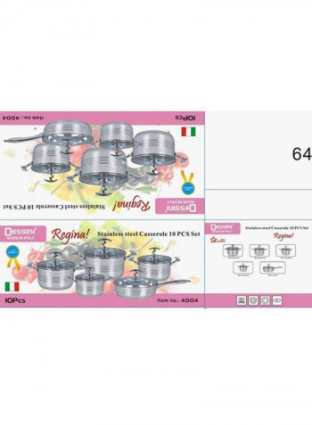 10 -Piece Stainless Steel Casserole Set Silver Casserole With Clear Glass Lid - 20, Casserole With Clear Glass Lid - 24, Casserole With Clear Glass Lid - 28, Casserole With Clear Glass Lid - 32, Shallow Casserole With Clear Glass Lid - 28cm